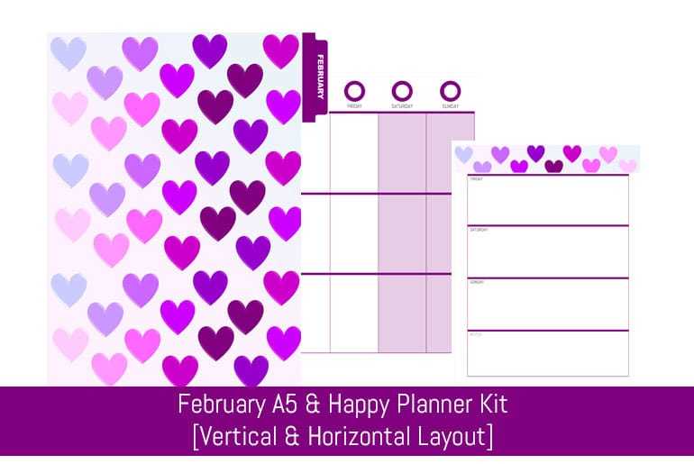 February A5 & Happy Planner Monthly Kit [Vertical...