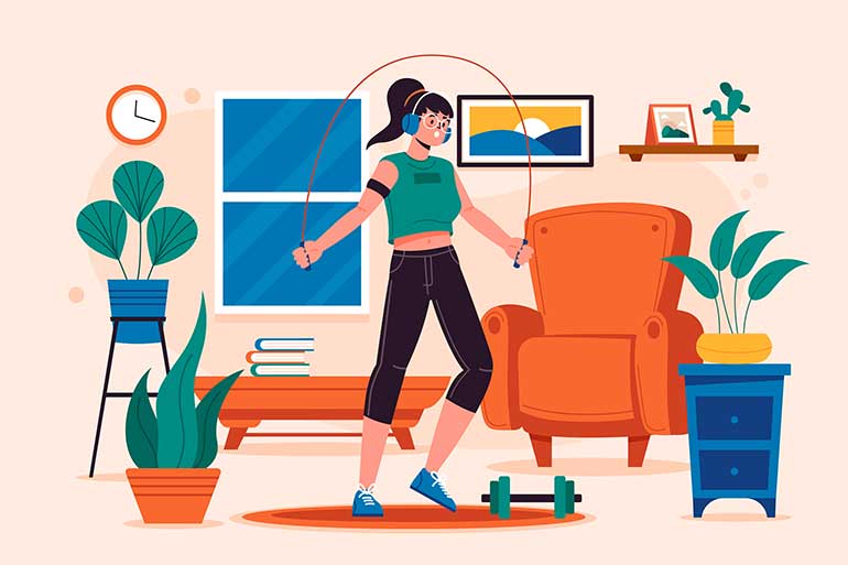 Illustration of woman working out ay home