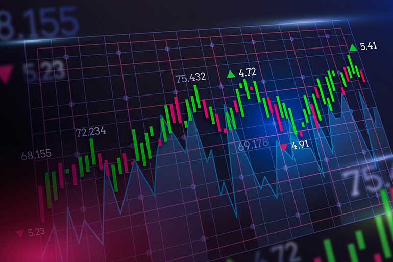 Green and red Forex Trading Graph on a blue background