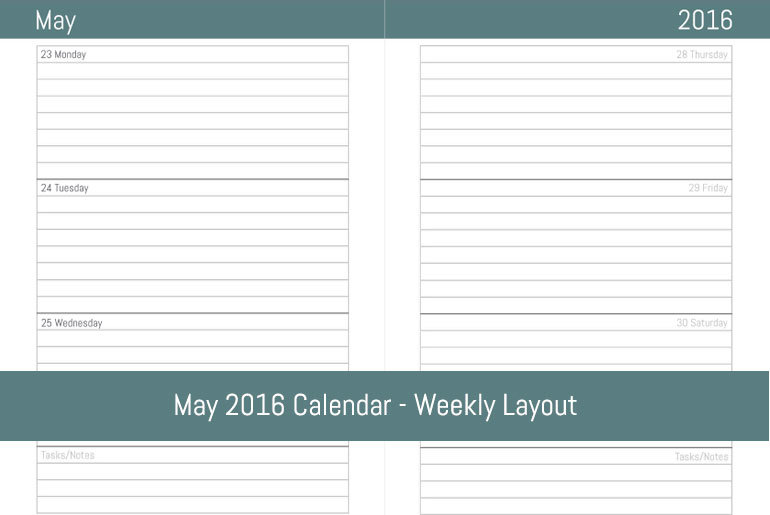May 2016 Weekly Calendar
