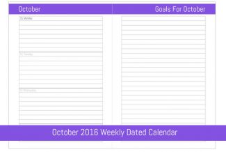 October 2016 Weekly Dated Calendar