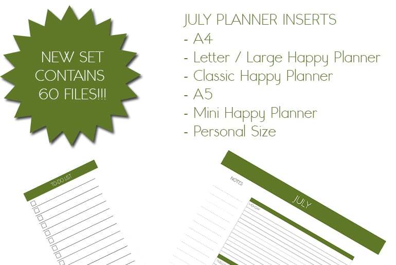 July Themed Planner Inserts