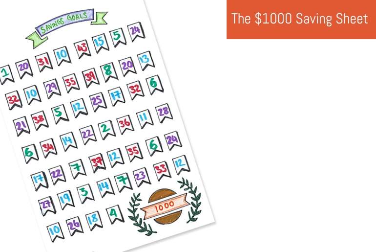 $1000 dollars easy saving sheet