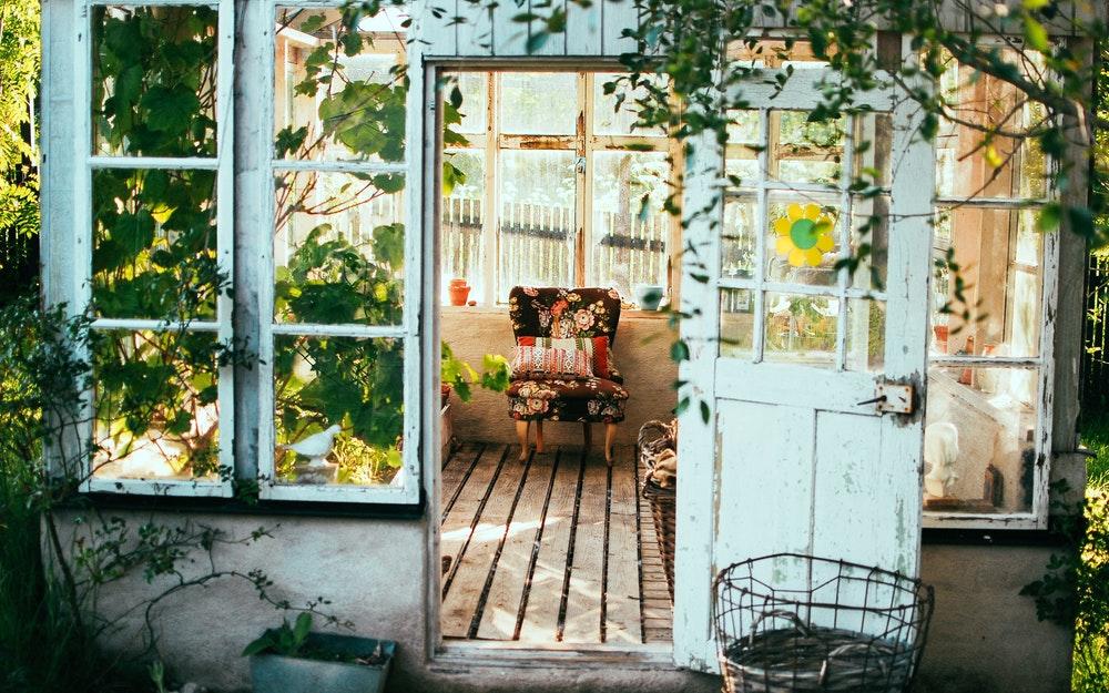 Open door into greenhouse