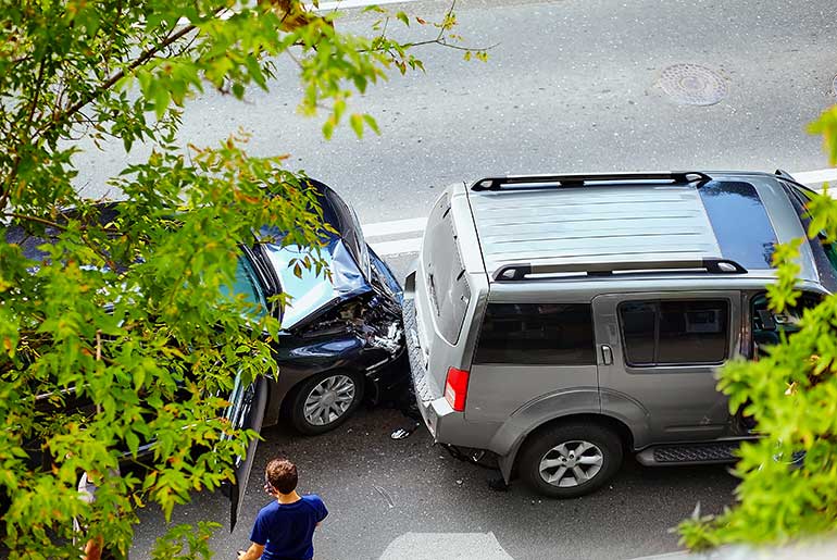 View of car crash on a street