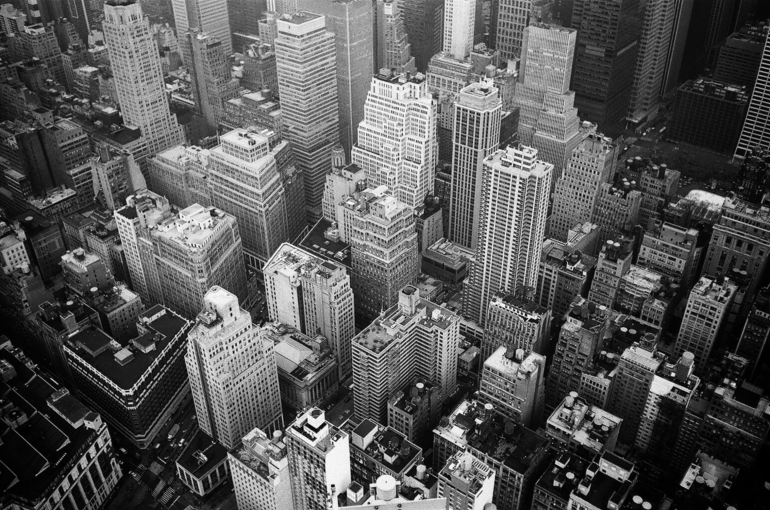 Black and white picture of skyscrapers