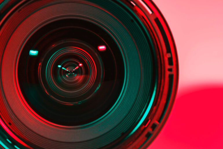 Closeup of a video camera lens