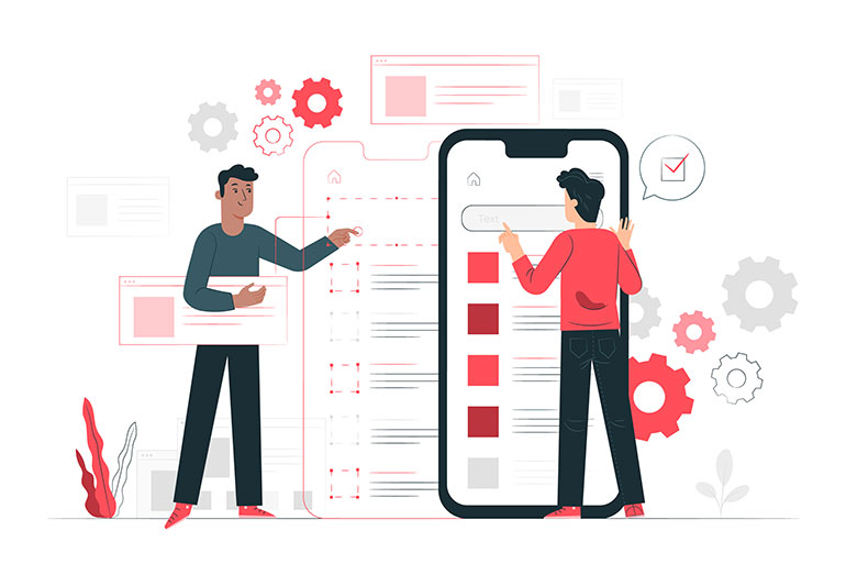 Illustration of two people working on app development