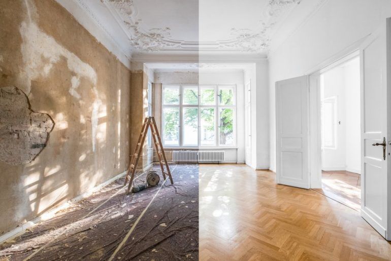 Image showing before and after construction in a living room