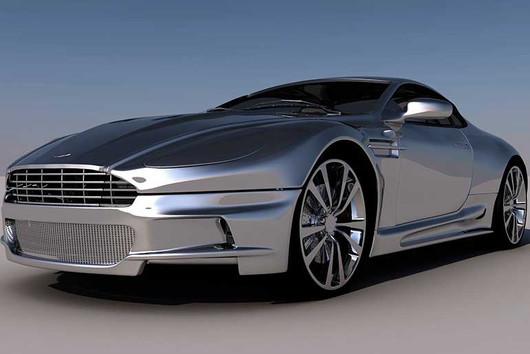 Silver Aston Martin sports car