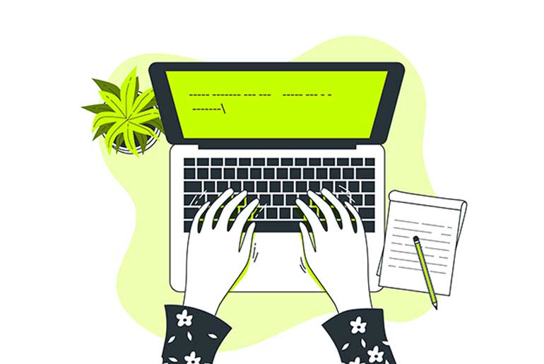 Illustration of a person typing on a computer laptop