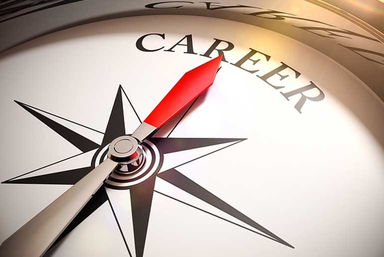 Image of a compass pointing north to the word "Career"