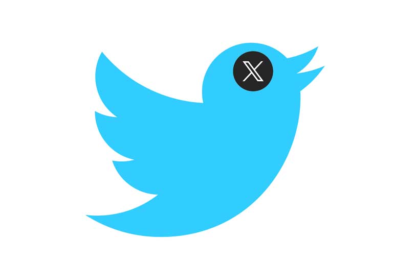 Twitter logo with the X logo as its eye