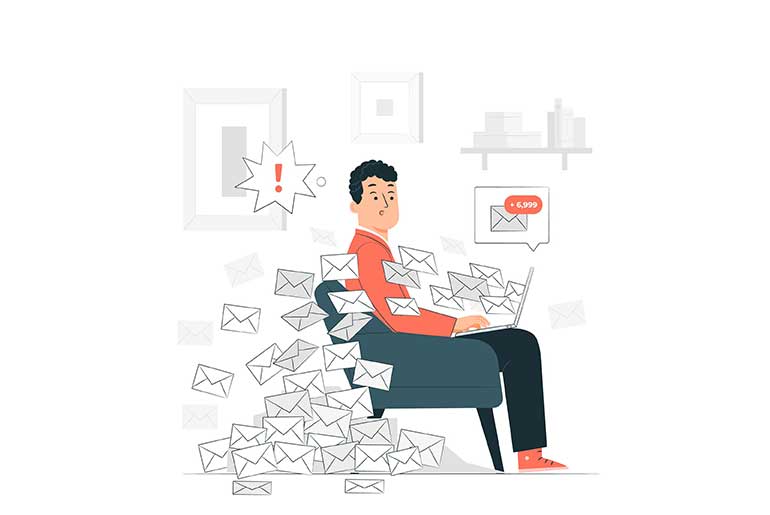 Illustration of a person overwhelmed with emails