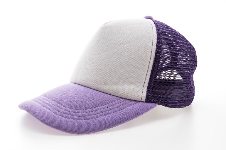 Purple and white mesh baseball cap