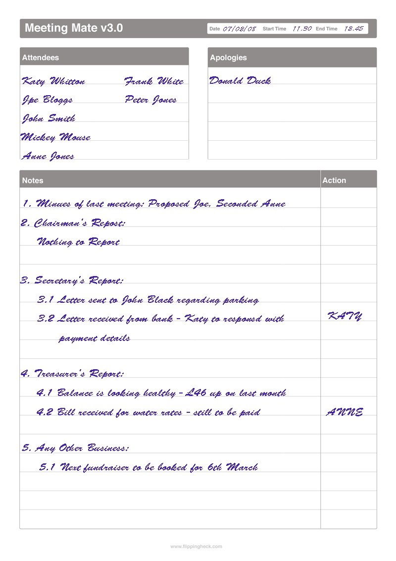 Writing Meeting Minutes – Meeting Mate v21  Flipping Heck For Standard Minutes Of Meeting Template